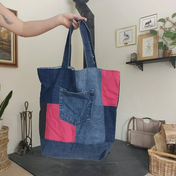 Denim patchwork tote bag - Picture 3 of 9